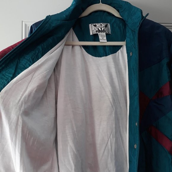 VTG 80s Sunterra Track Suit Set Jacket Pants Size Medium Petite Green Blue Red - Picture 4 of 9